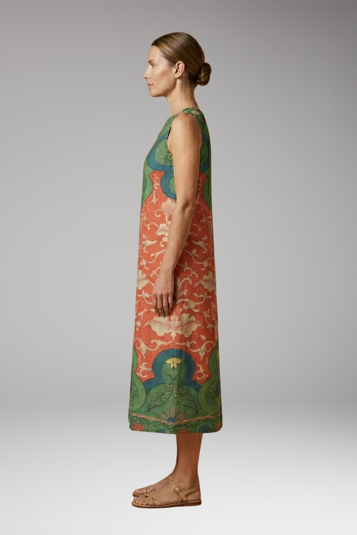 Women's Bohemian Midi Dress with Floral Patterns and Relaxed Fit