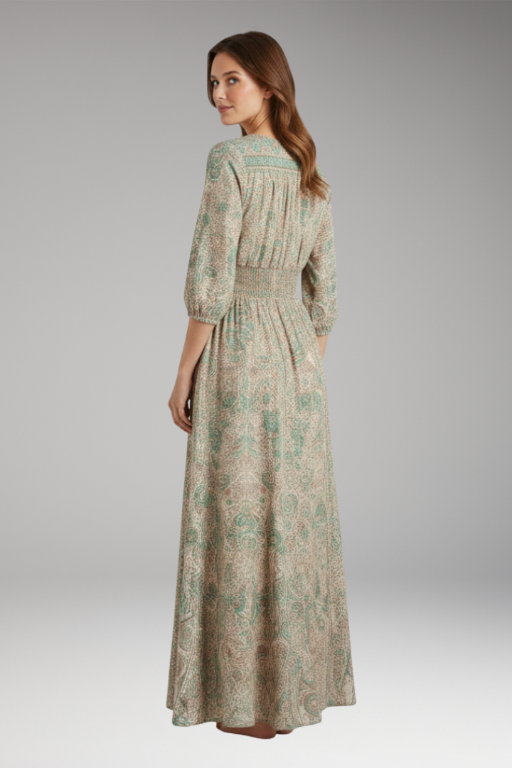 Women's Bohemian Print Dress with V-Neck and Relaxed Fit