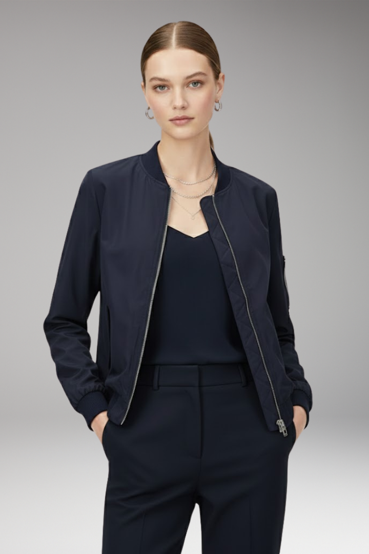 Women's Bomber Jacket with Adjustable Hem and Elastic Cuffs
