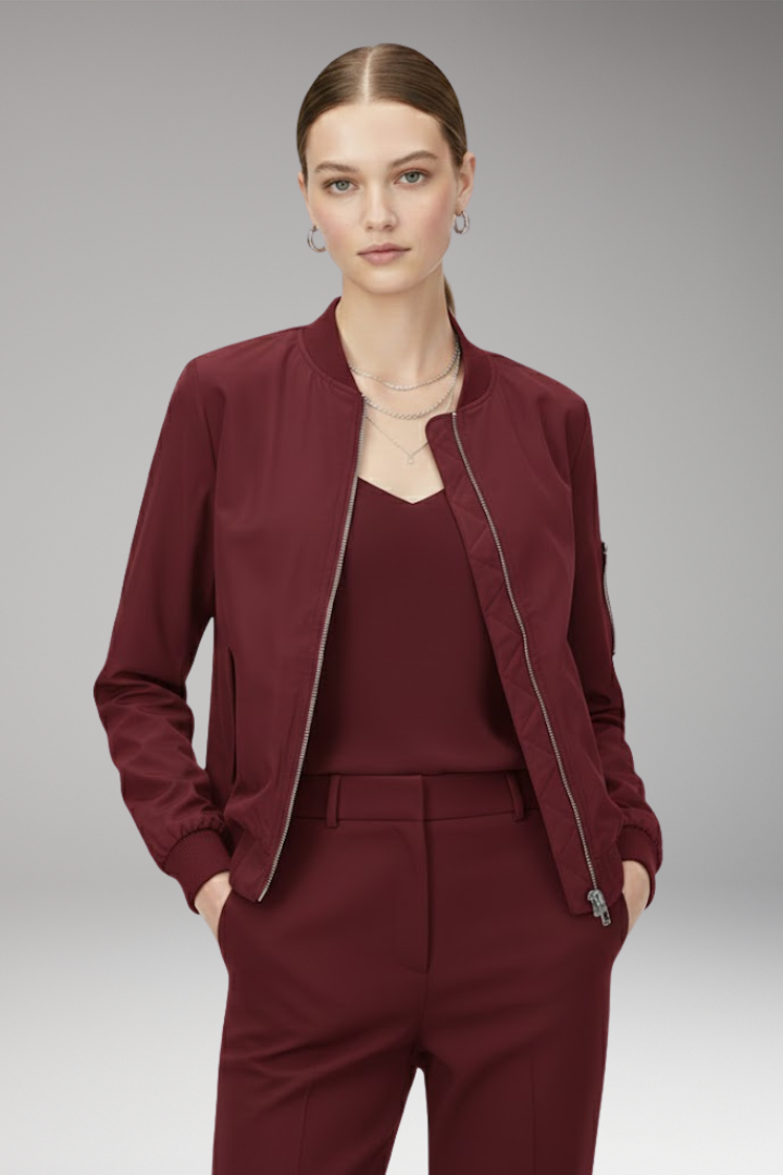 Women's Bomber Jacket with Adjustable Hem and Elastic Cuffs