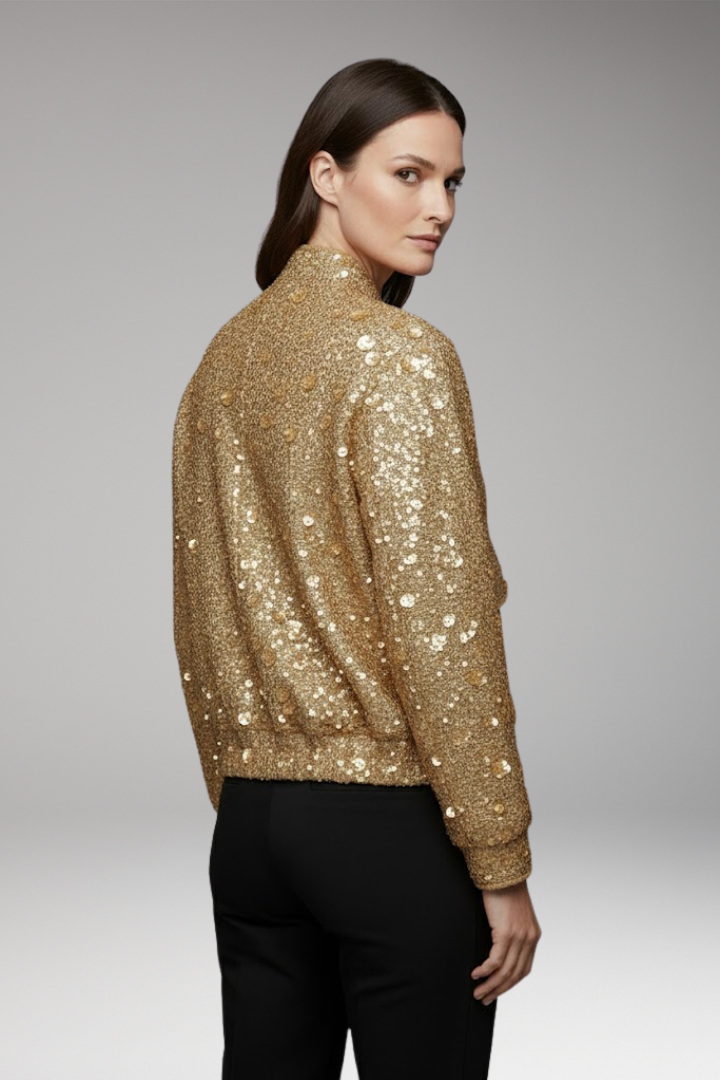 Women's Bomber Jacket with Collar Neckline and Elastic Hem