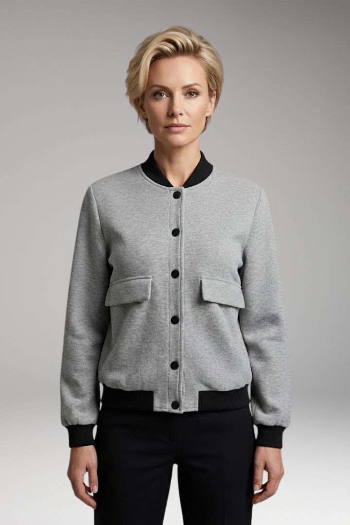 Women's Bomber Jacket with Color Blocking and Long Sleeves