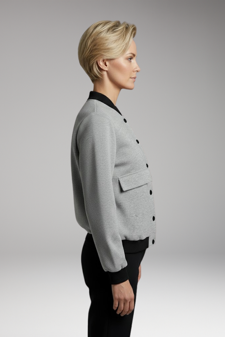 Women's Bomber Jacket with Color Blocking and Long Sleeves
