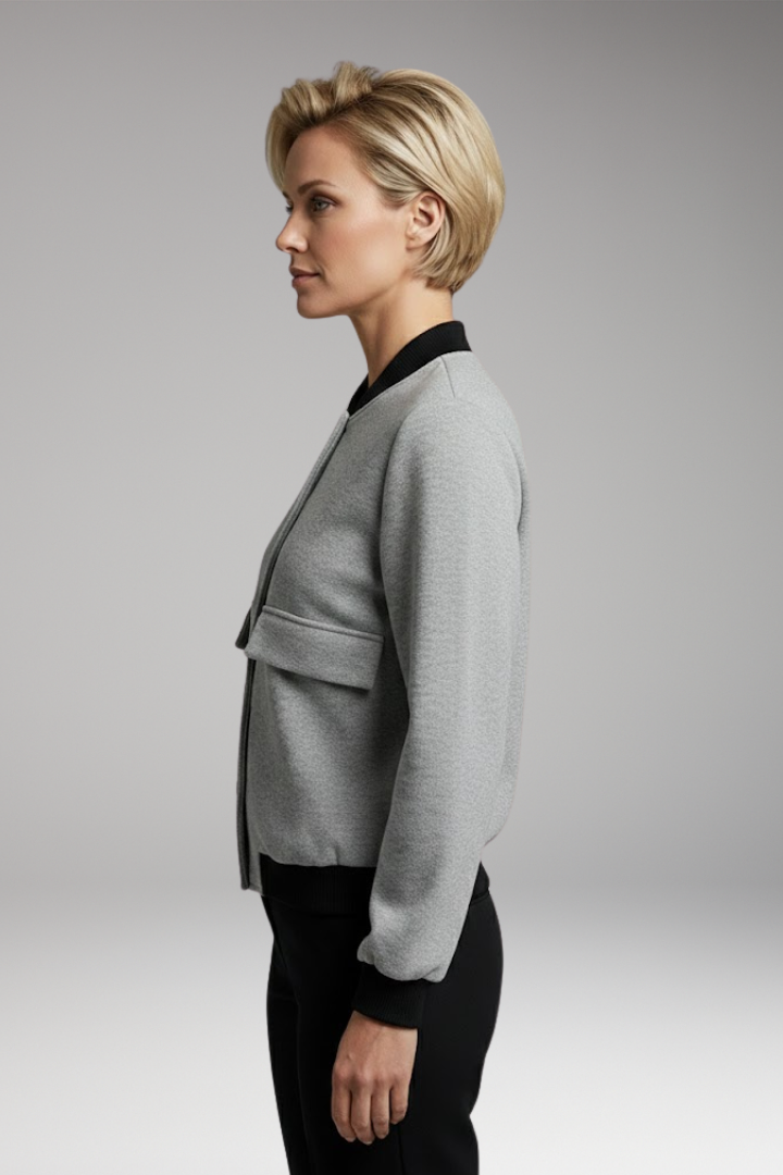 Women's Bomber Jacket with Color Blocking and Long Sleeves