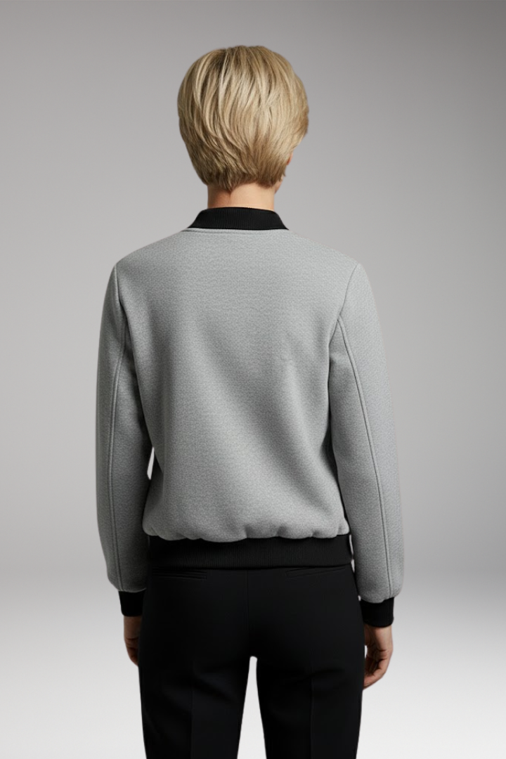 Women's Bomber Jacket with Color Blocking and Long Sleeves