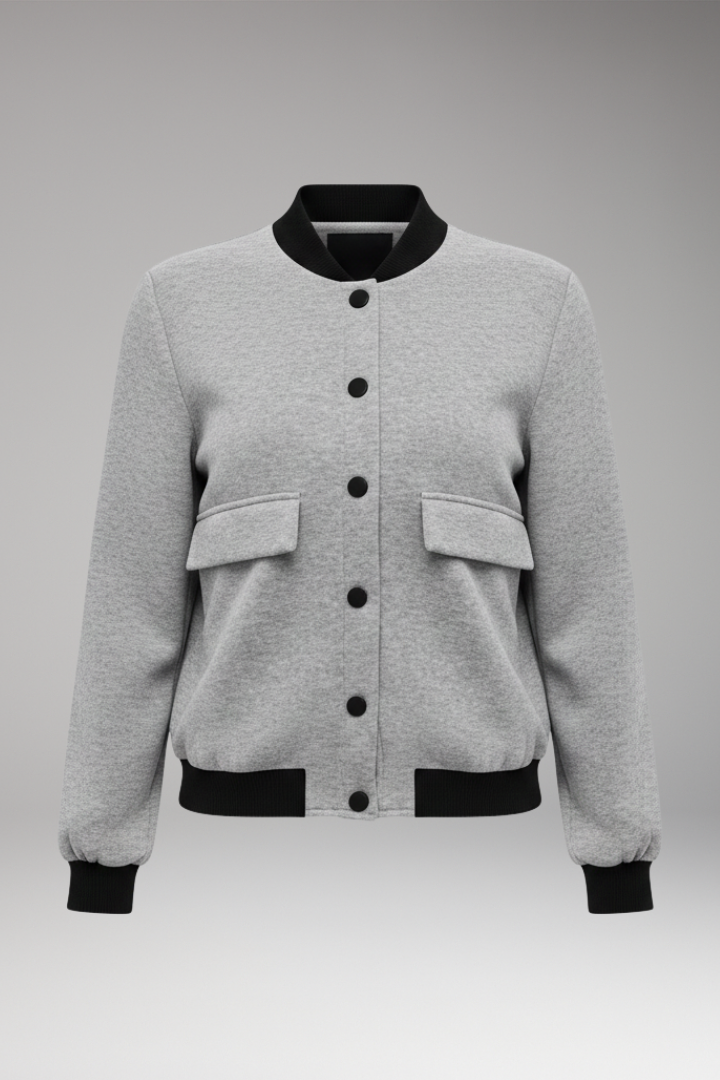 Women's Bomber Jacket with Color Blocking and Long Sleeves