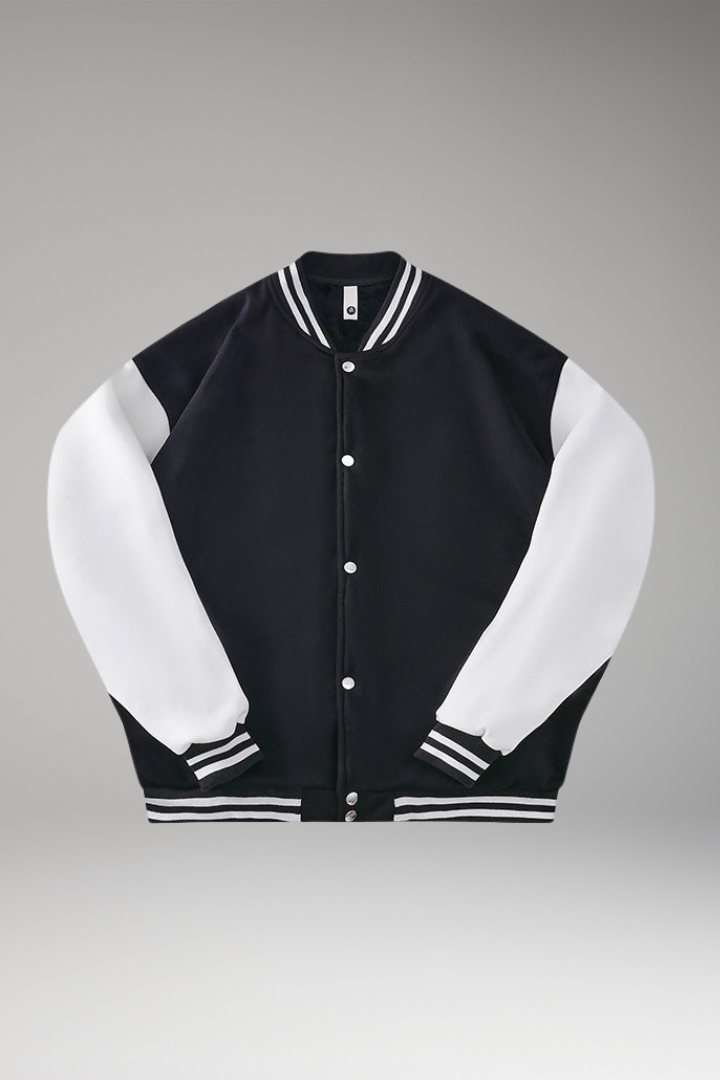 Women's Bomber Jacket with Contrast Sleeves and Snap Button Closure