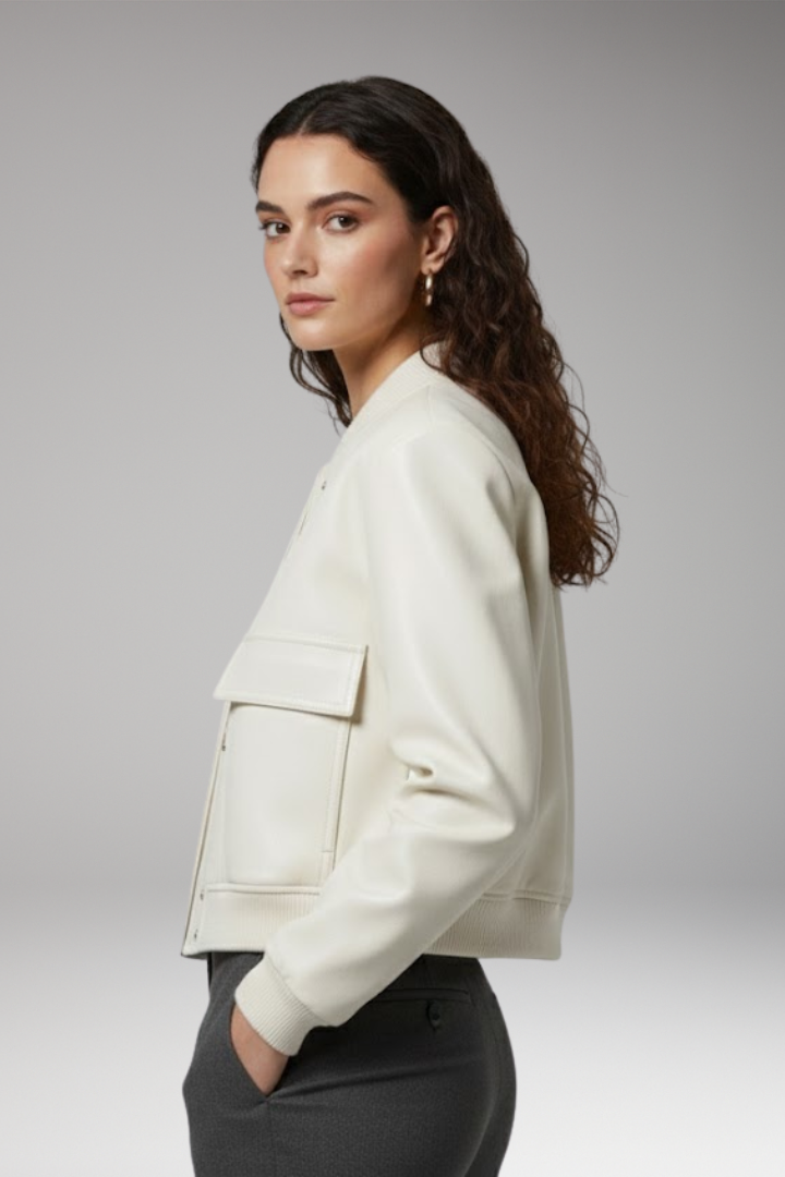 Women's Bomber Jacket with Elastic Cuffs and Front Pockets