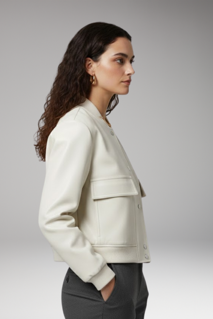 Women's Bomber Jacket with Elastic Cuffs and Front Pockets