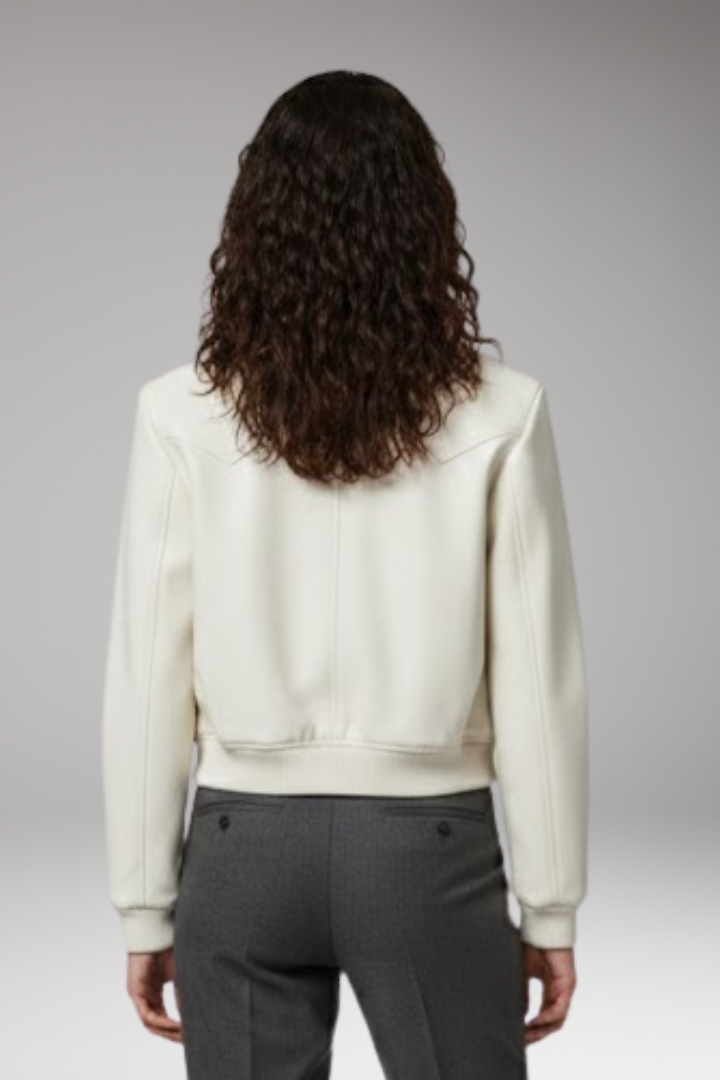 Women's Bomber Jacket with Elastic Cuffs and Front Pockets