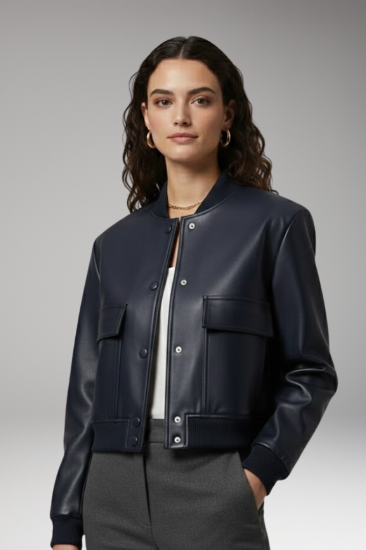 Women's Bomber Jacket with Elastic Cuffs and Front Pockets