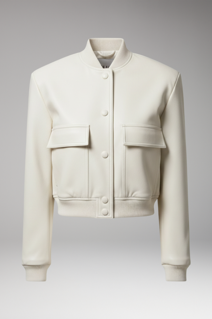 Women's Bomber Jacket with Elastic Cuffs and Front Pockets
