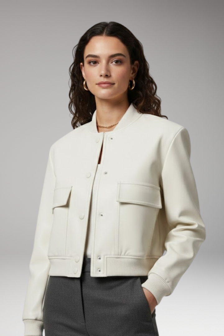 Women's Bomber Jacket with Elastic Cuffs and Front Pockets
