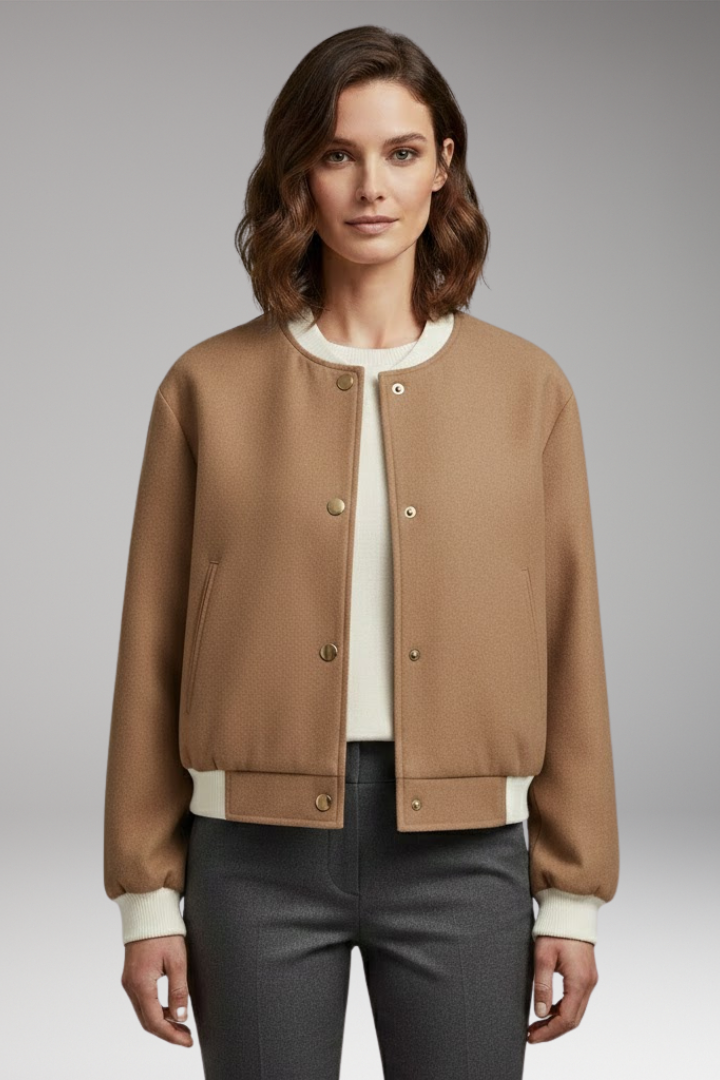 Women's Bomber Jacket with Elastic Cuffs and Side Pockets
