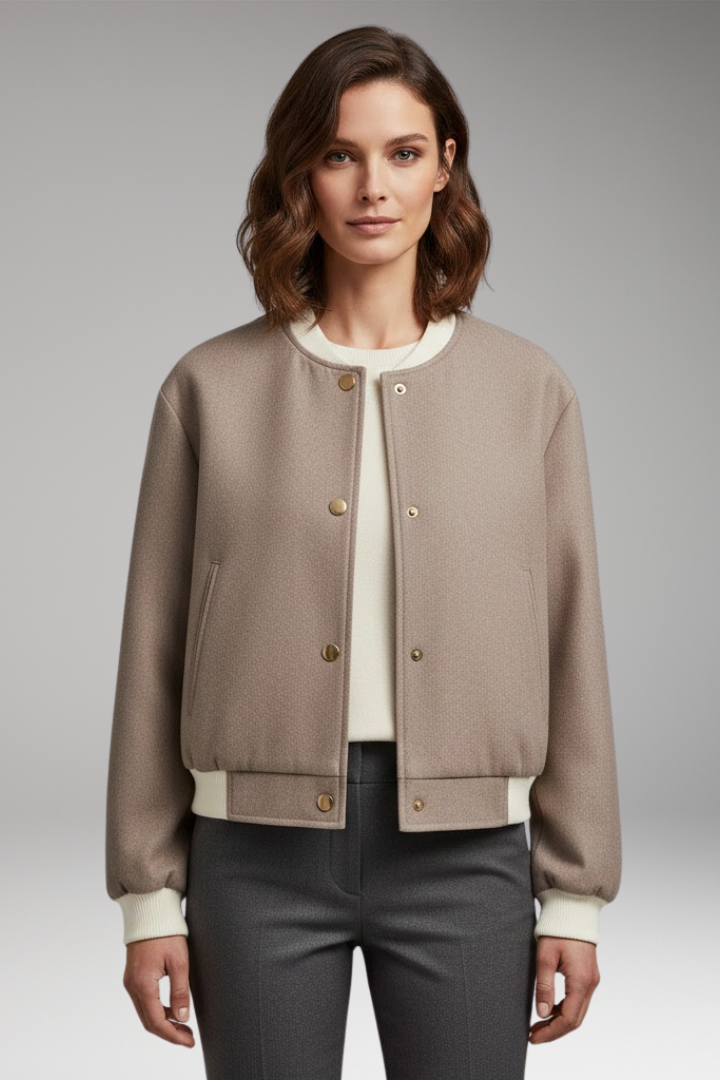 Women's Bomber Jacket with Elastic Cuffs and Side Pockets