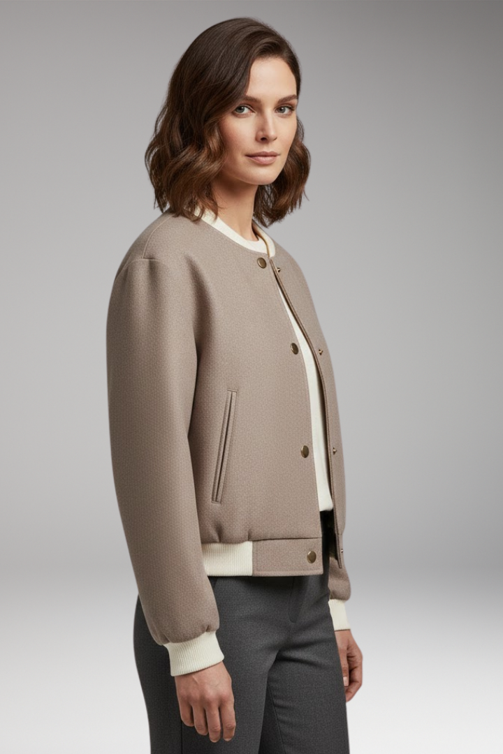 Women's Bomber Jacket with Elastic Cuffs and Side Pockets