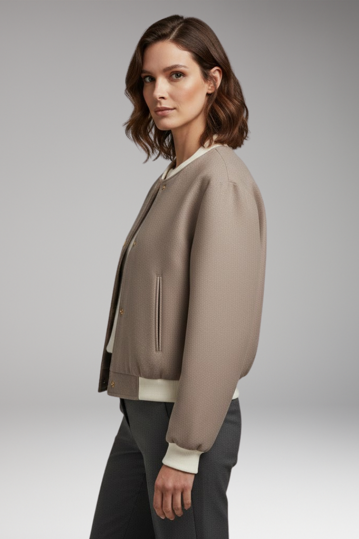 Women's Bomber Jacket with Elastic Cuffs and Side Pockets