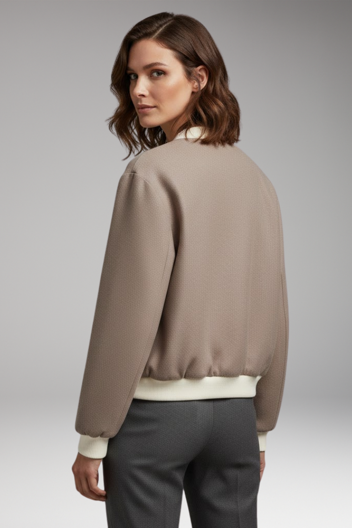 Women's Bomber Jacket with Elastic Cuffs and Side Pockets