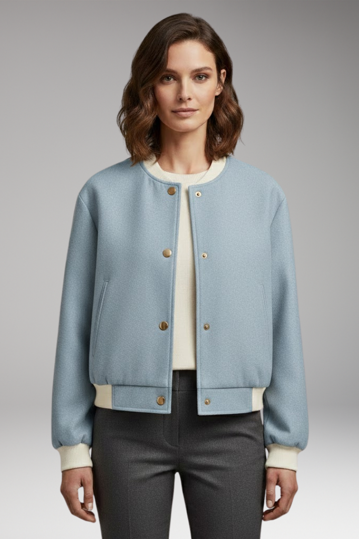 Women's Bomber Jacket with Elastic Cuffs and Side Pockets