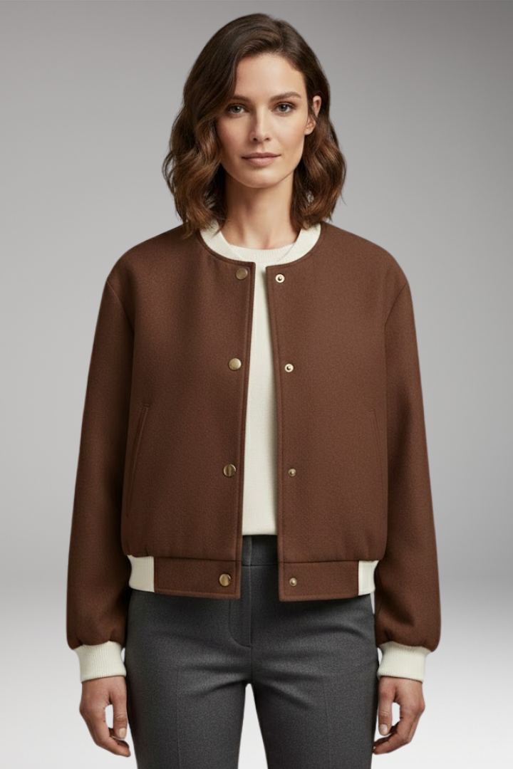 Women's Bomber Jacket with Elastic Cuffs and Side Pockets