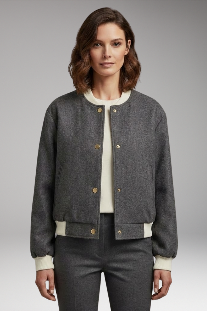 Women's Bomber Jacket with Elastic Cuffs and Side Pockets