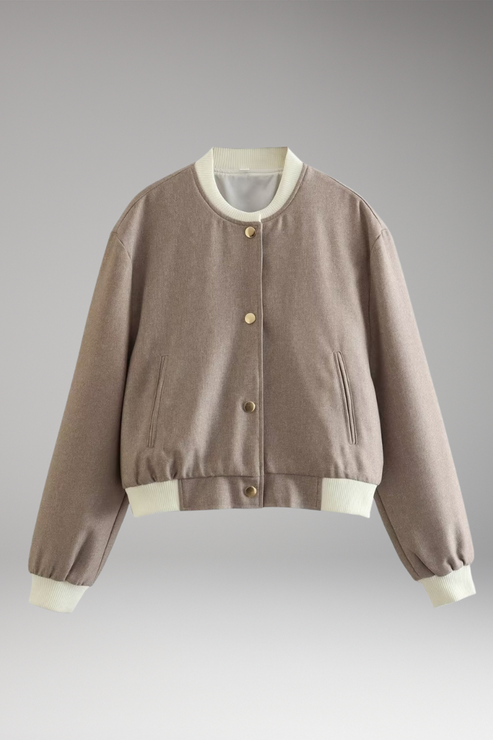 Women's Bomber Jacket with Elastic Cuffs and Side Pockets