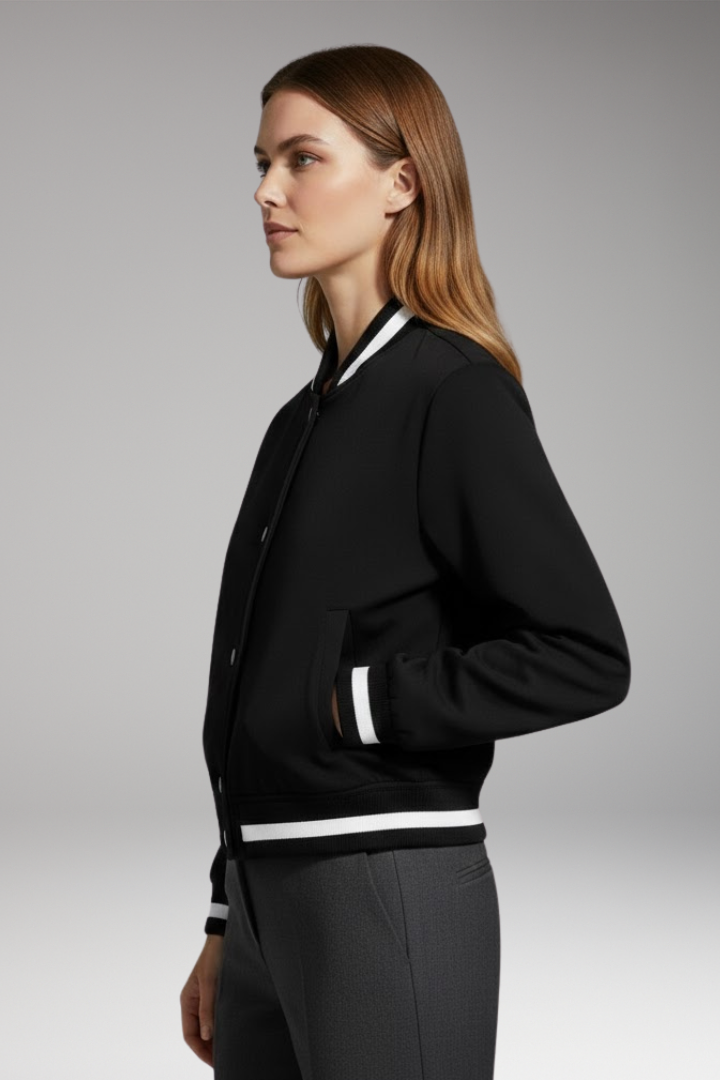 Women's Bomber Jacket with Elastic Cuffs and Snap Button Closure