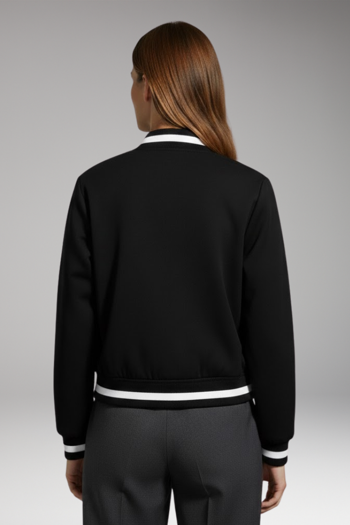 Women's Bomber Jacket with Elastic Cuffs and Snap Button Closure