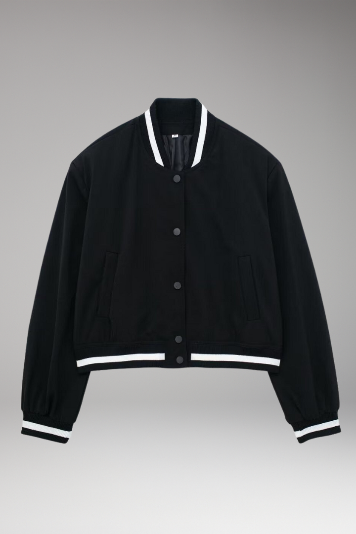 Women's Bomber Jacket with Elastic Cuffs and Snap Button Closure