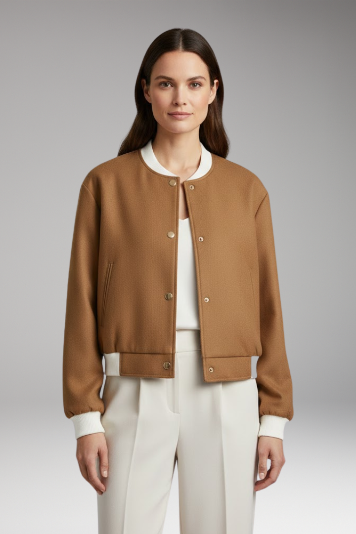 Women's Bomber Jacket with Elastic Waistband and Contrasting Details