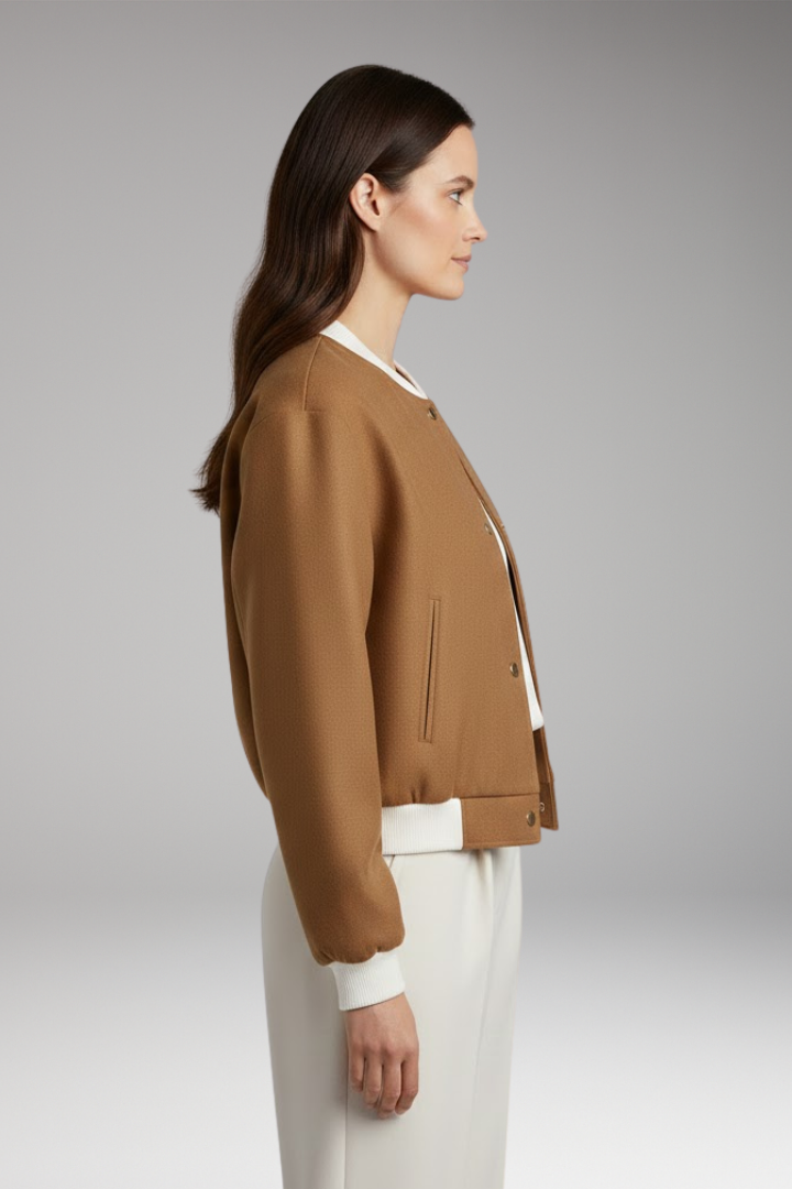 Women's Bomber Jacket with Elastic Waistband and Contrasting Details