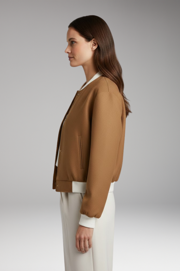 Women's Bomber Jacket with Elastic Waistband and Contrasting Details