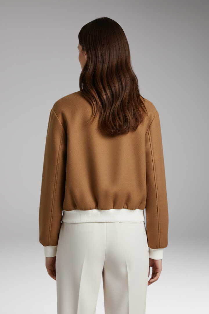Women's Bomber Jacket with Elastic Waistband and Contrasting Details