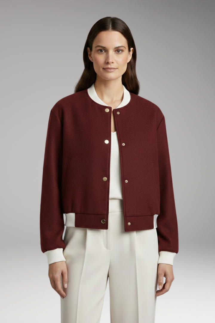 Women's Bomber Jacket with Elastic Waistband and Contrasting Details