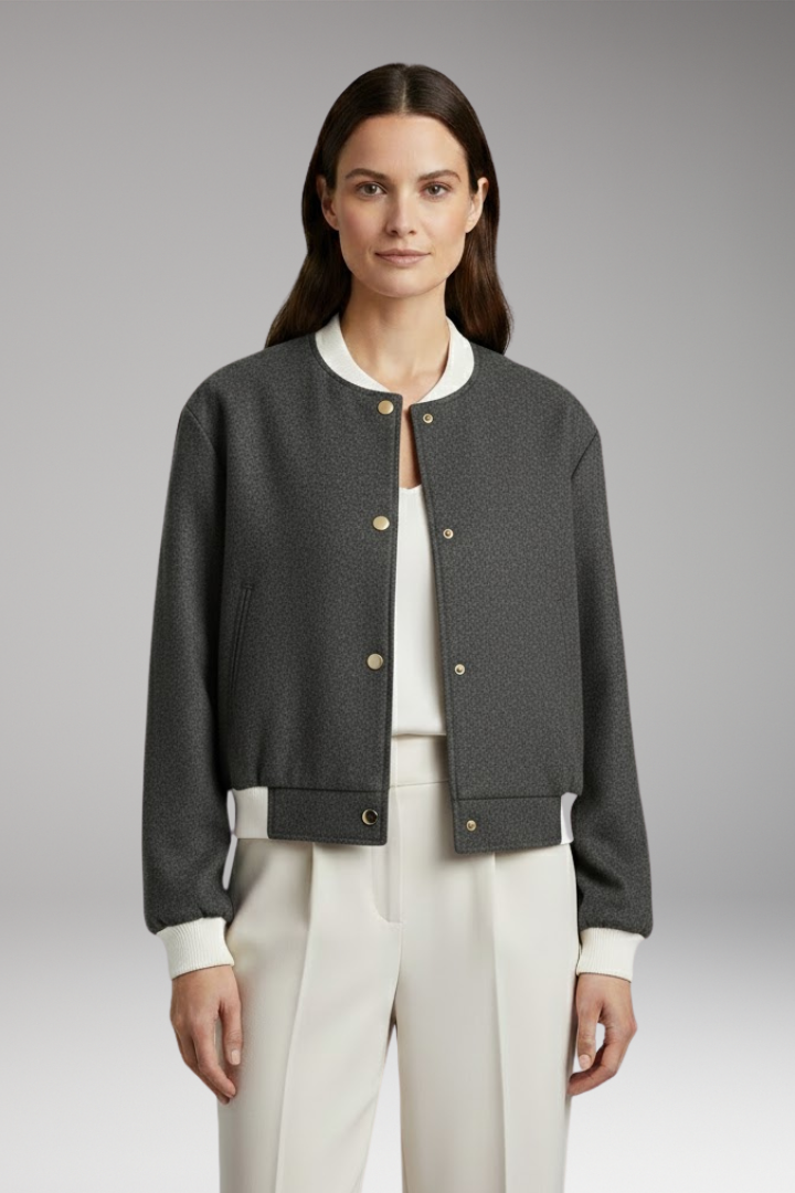 Women's Bomber Jacket with Elastic Waistband and Contrasting Details