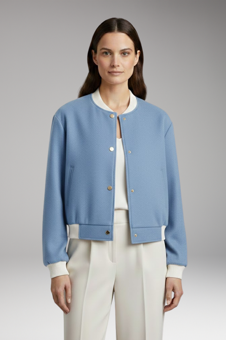 Women's Bomber Jacket with Elastic Waistband and Contrasting Details