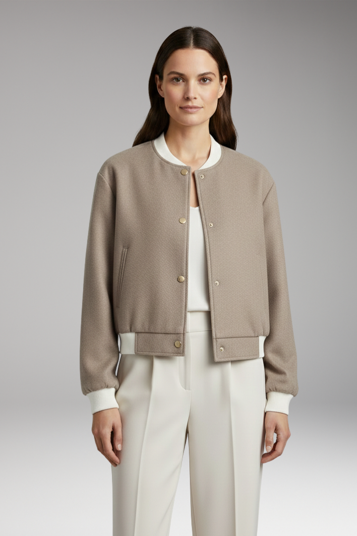 Women's Bomber Jacket with Elastic Waistband and Contrasting Details