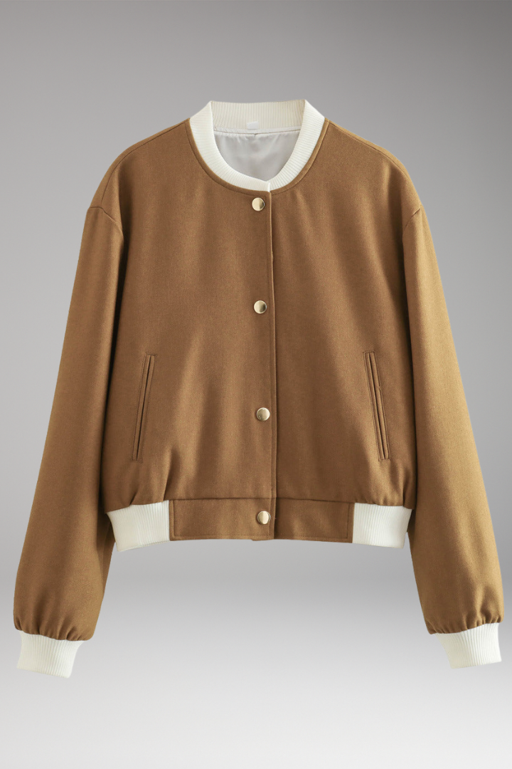 Women's Bomber Jacket with Elastic Waistband and Contrasting Details