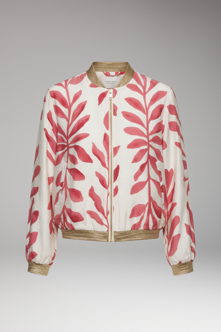 Women's Bomber Jacket with Floral Design and Seam-Stitched Pockets