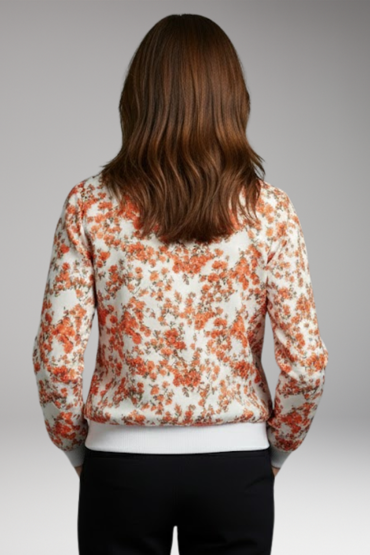 Women's Bomber Jacket with Floral Design and Zipper Closure