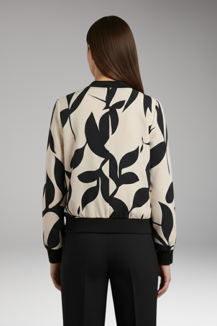 Women's Bomber Jacket with Floral Pattern and Elastic Cuffs