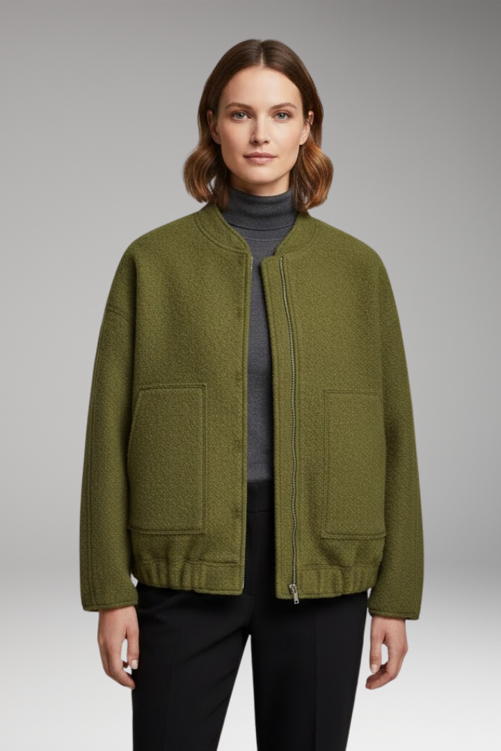Women's Bomber Jacket with Front Closure and Long Sleeves