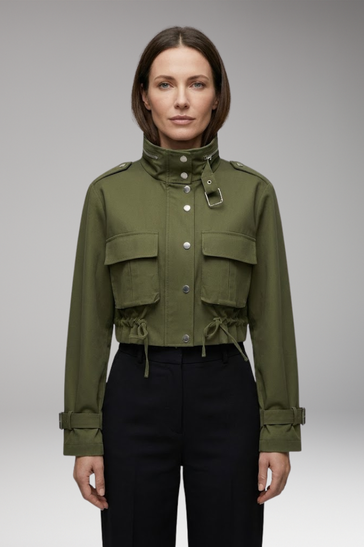 Women's Bomber Jacket with Front Closure and Long Sleeves