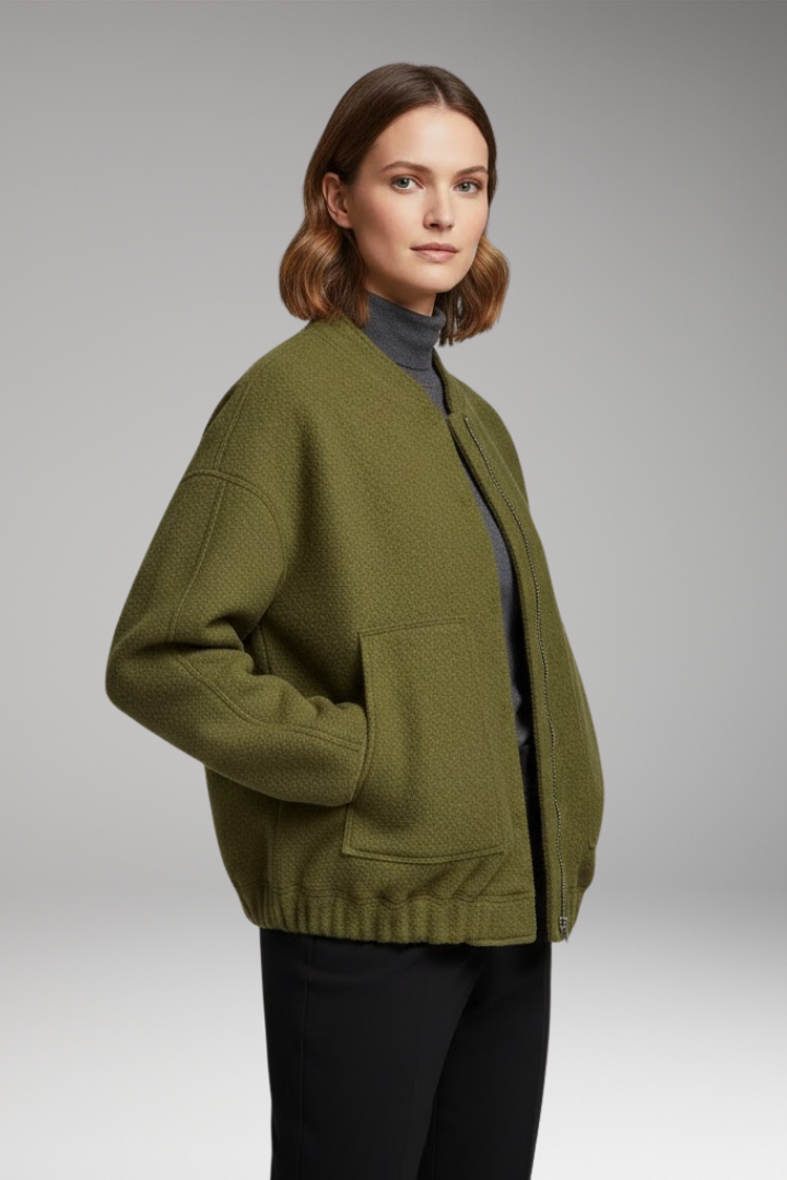 Women's Bomber Jacket with Front Closure and Long Sleeves