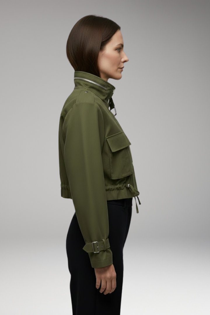 Women's Bomber Jacket with Front Closure and Long Sleeves