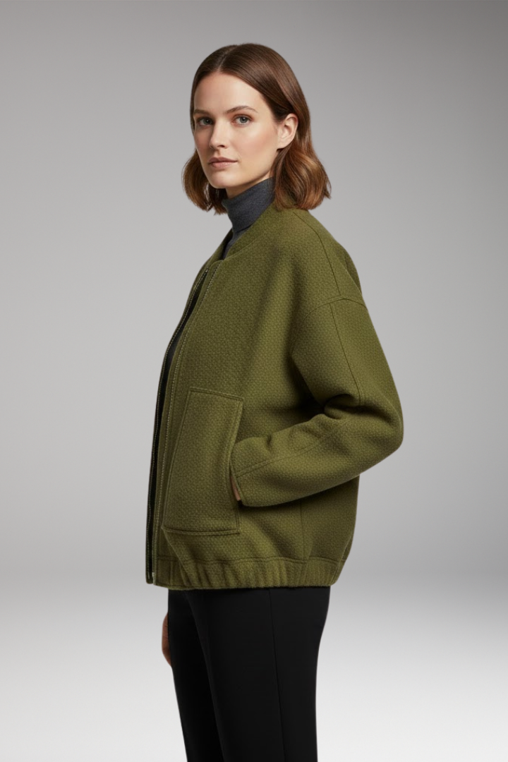 Women's Bomber Jacket with Front Closure and Long Sleeves