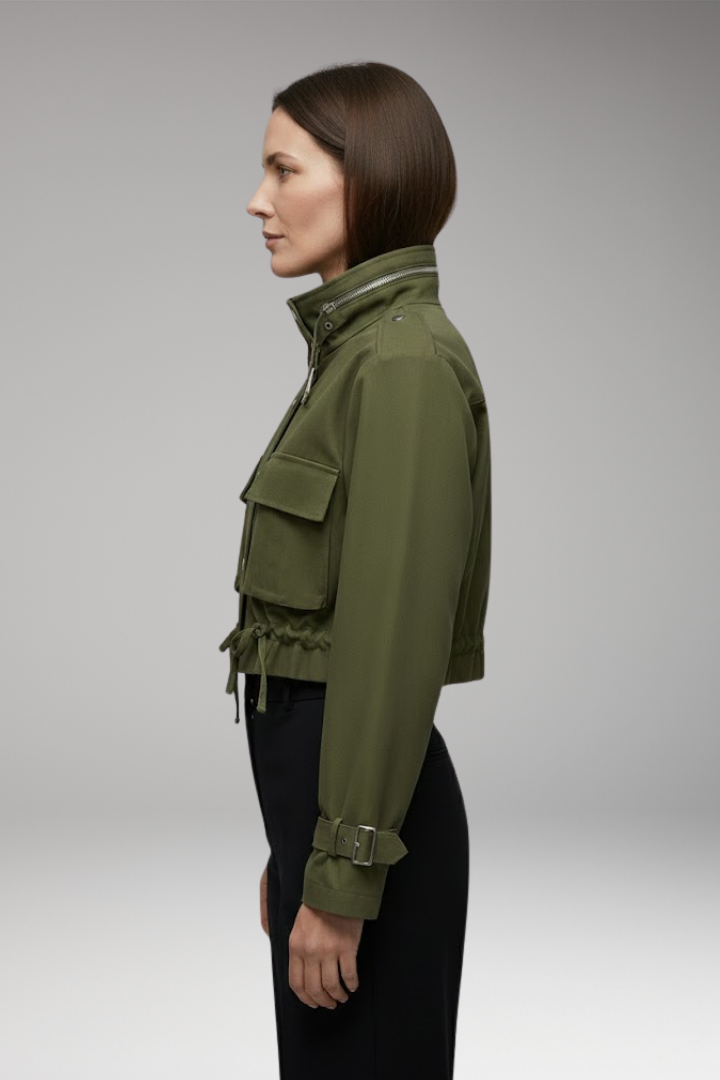 Women's Bomber Jacket with Front Closure and Long Sleeves