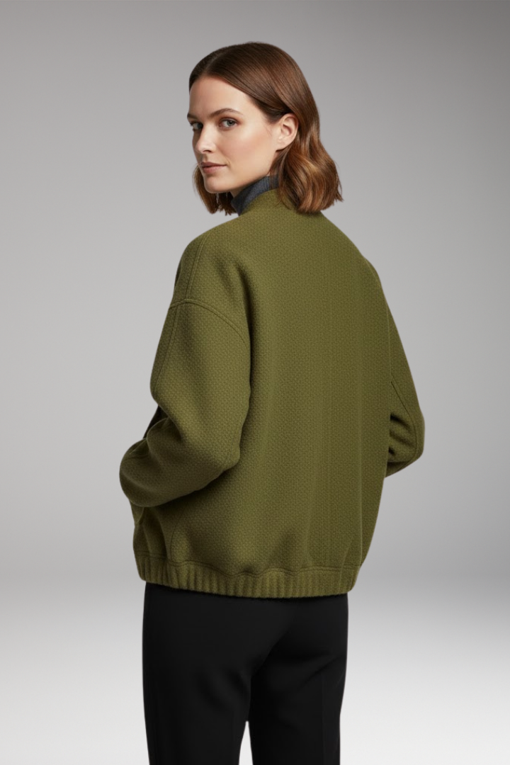 Women's Bomber Jacket with Front Closure and Long Sleeves