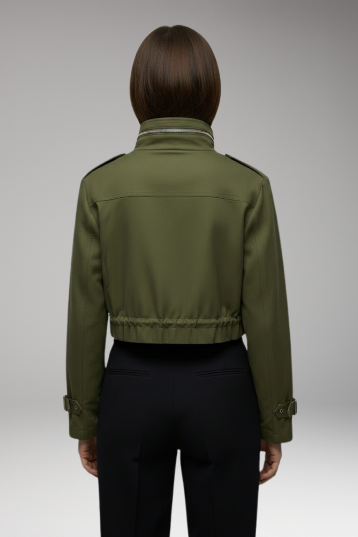 Women's Bomber Jacket with Front Closure and Long Sleeves