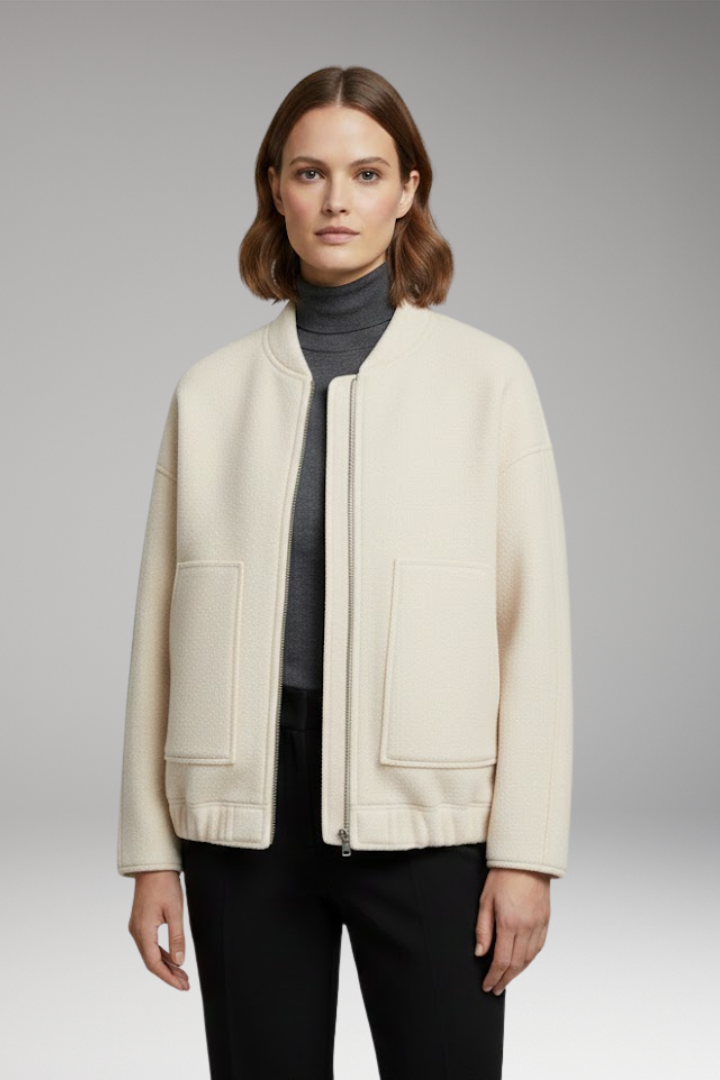Women's Bomber Jacket with Front Closure and Long Sleeves